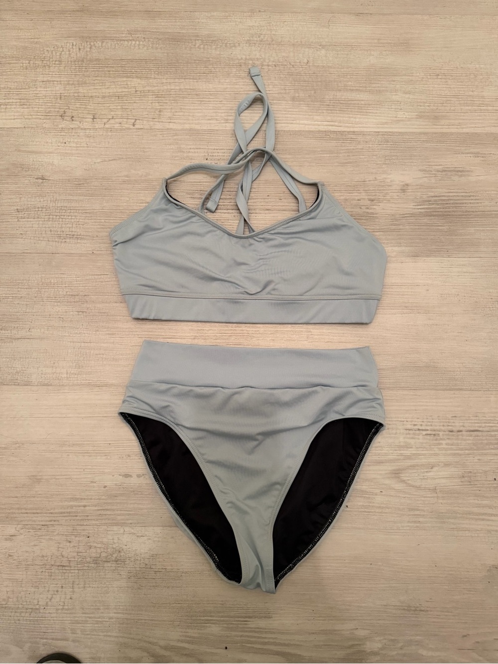 High-Waist Two-Piece Swim Set in Light Gray